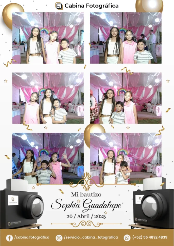 Recuerdo impreso al instante con diseño personalizado y elegante para bautizo, capturado por la cabina fotográfica de Snap Memory.