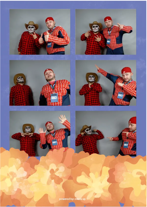 Servicio profesional de photobooth de Snap Memory instalado en oficinas para evento de integración y Halloween corporativo.